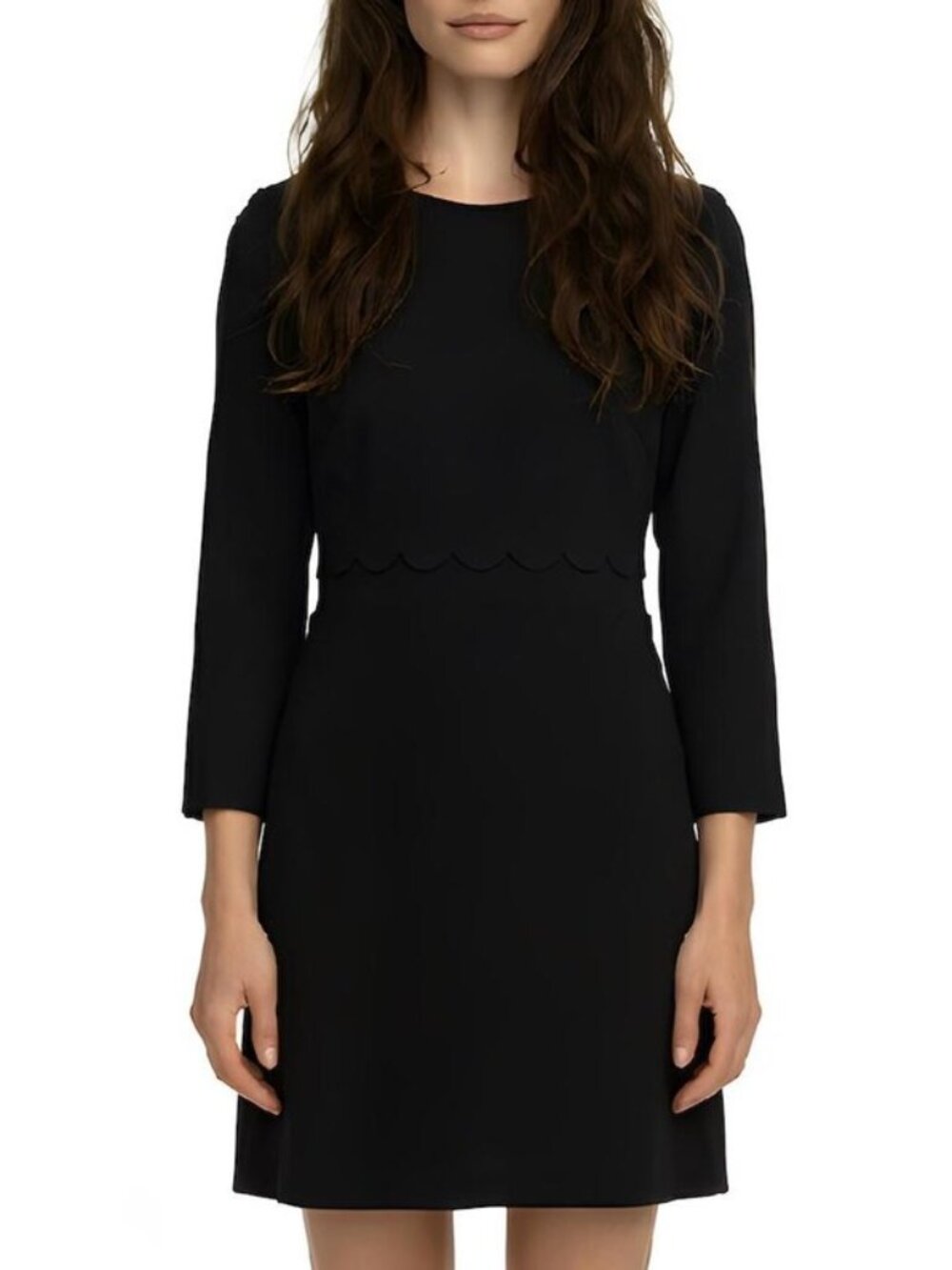 NWT Banana Republic Women Size 6 Black 3/4 Sleeve Scallop Waist Sheath Dress NEW